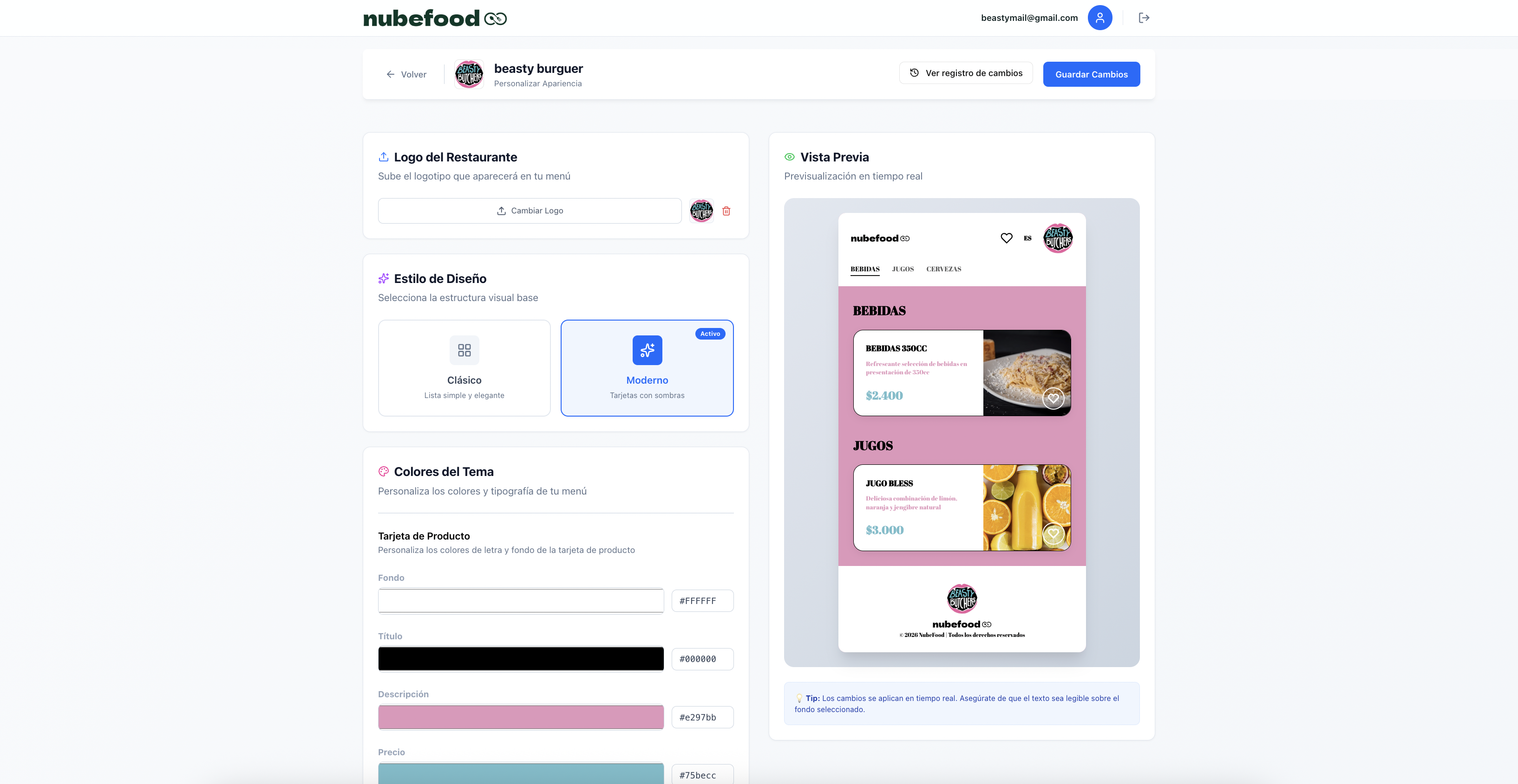 Panel de gestión de restaurantes